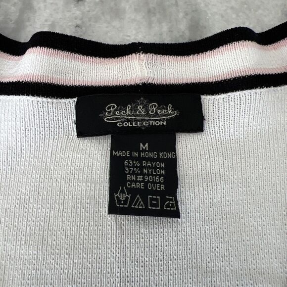 Peck & Peck White Cardigan Sweater Open Front Woman’s Size Medium Preppy Office - Picture 5 of 8